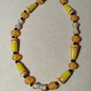 Vintage Art Glass Beaded Necklace Honeycomb Yellow